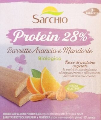 Protein 28 barrette arancia mandorle front packaging