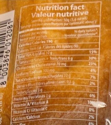 Mini pandoro nutrition facts table
