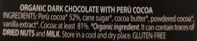 Cioccolato extra fondente 81% Peru ingredients label