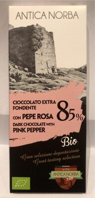 Cioccolato extra fondente 85% con pepe rosa front packaging