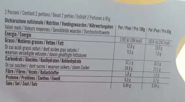 Cheesecake mirtilli nutrition facts table
