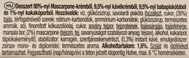 Tiramisu ingredients label