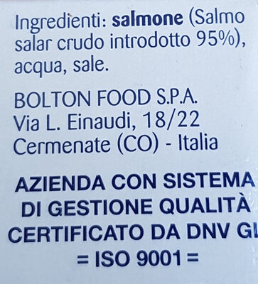 Filetto salmone al vapore ingredients label