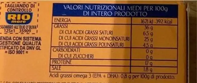 Filetti di sgombro nutrition facts table