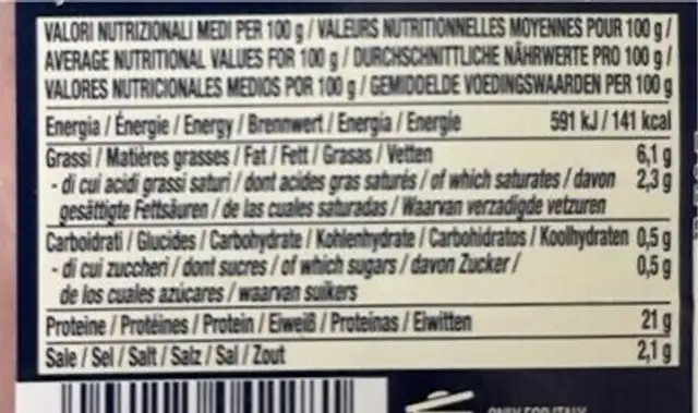 Proscuitto cotto Al tartufo nutrition facts table