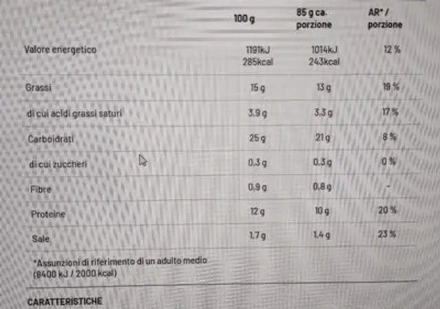 Le giravolte nutrition facts table