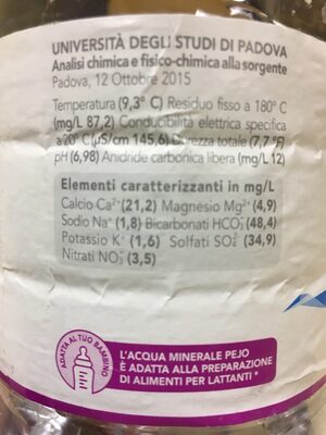 Pejo Naturale ingredients label