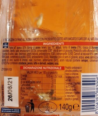 Tramezzini Praga e carciofi nutrition facts table