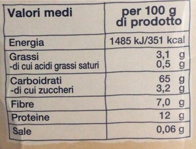 Farfalle di farro integrali nutrition facts table
