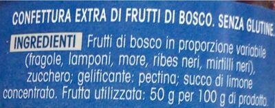 Confettura extra frutti di bosco ingredients label