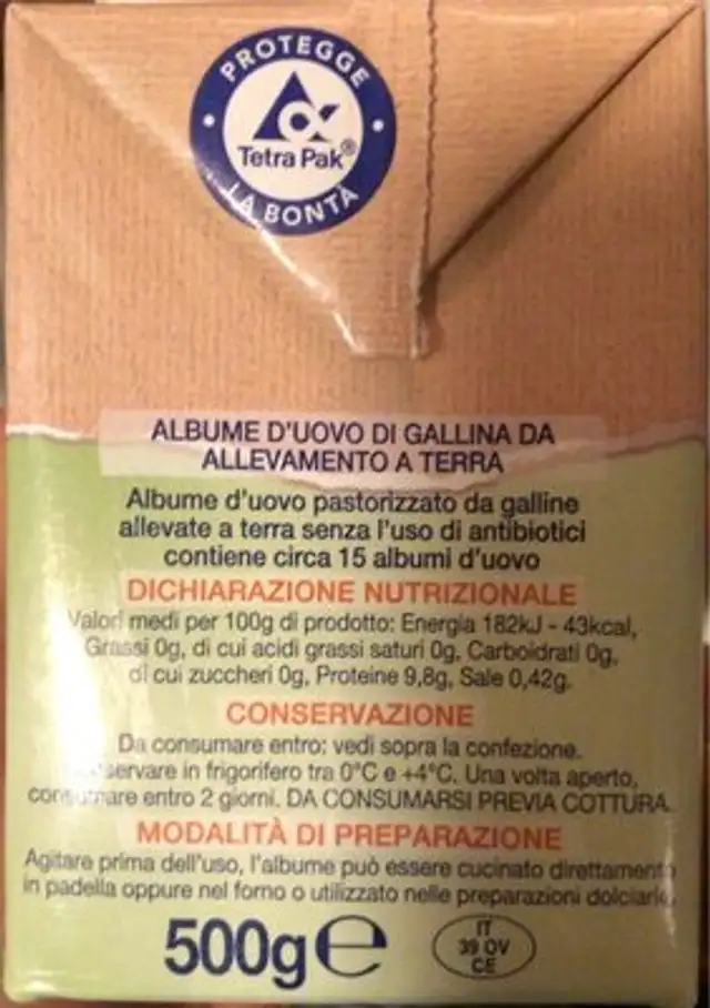 Albume d’uovo nutrition facts table
