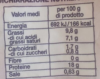 Mozzarella light nutrition facts table
