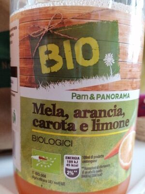 Mela, arancia, carota e limone front packaging