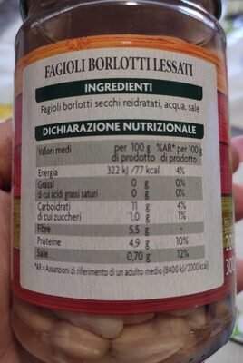 Fagioli borlotti nutrition facts table