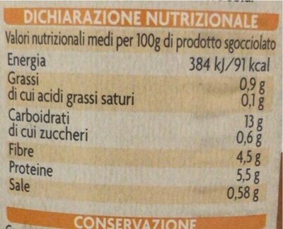 Legumi e cereali nutrition facts table