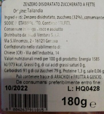 Zenzero disidratato zuccherato a fette