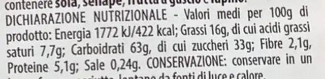 Occhie di Bue nutrition facts table