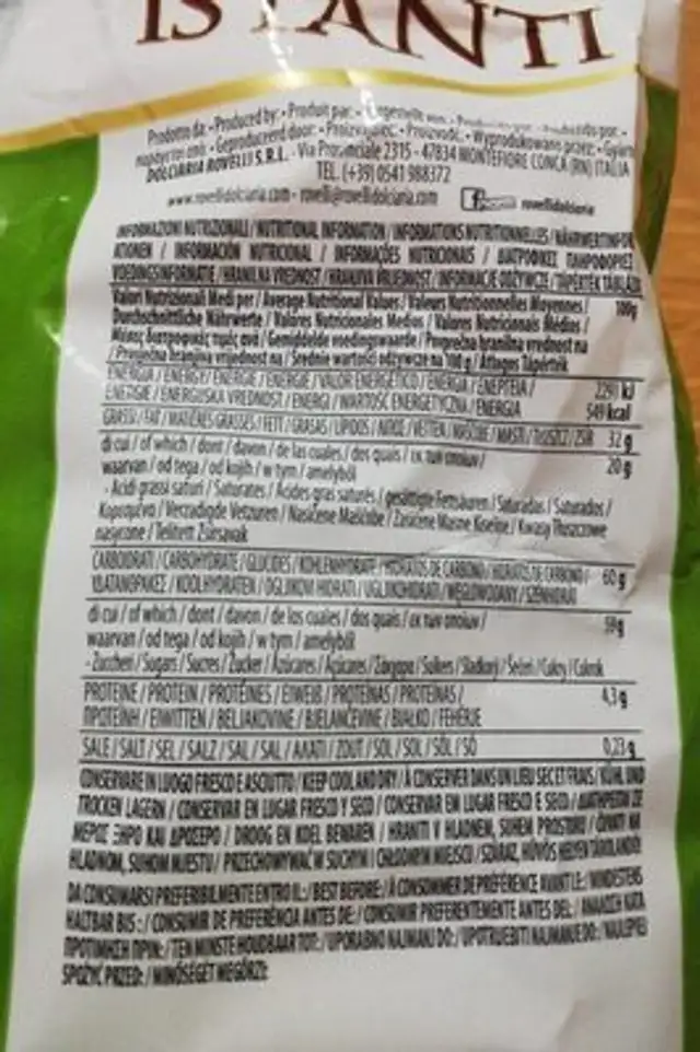 Istanti nutrition facts table