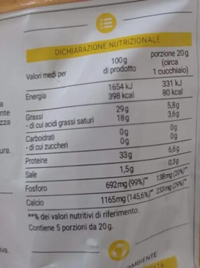 Grana Padano DOP nutrition facts table