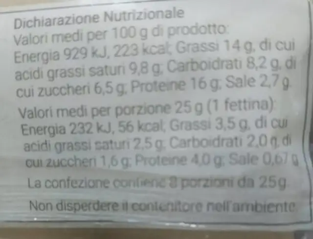 Fettine di Formaggio Fuso Gusto Classico nutrition facts table