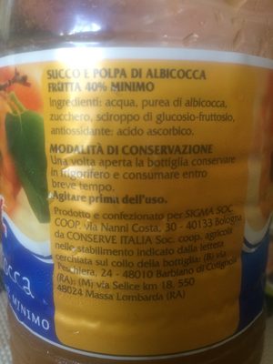 Succo e polpa albicocca ingredients label