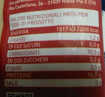 Pasta zara nutrition facts table
