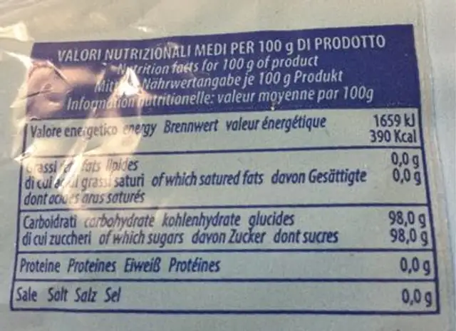 Caramelle Alla Menta Incap GR250 nutrition facts table