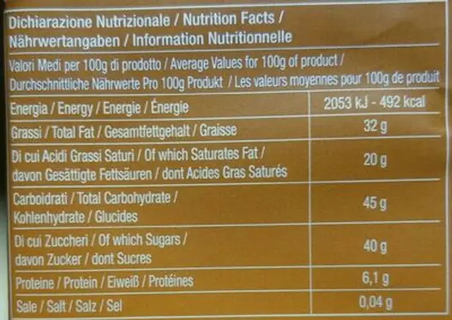 Cioccolato extrafondente con arance di Sicilia nutrition facts table