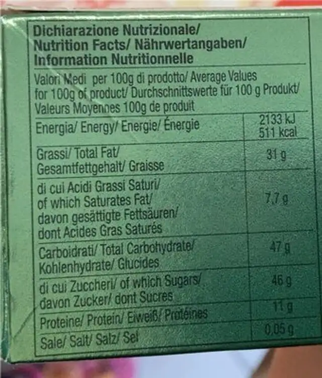 Torrone Morbido pistacchio nutrition facts table