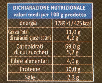 Fornacina Gusto Classico nutrition facts table