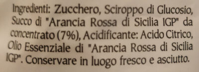 Caramelle ripiene con succo di arancia rossa di sicilia IGP ingredients label