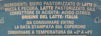 Monte Cusna - Ricotta Fresca Mista ingredients label