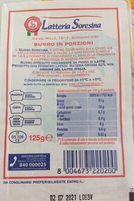 Burro Porzionato X 10 Soresina front packaging