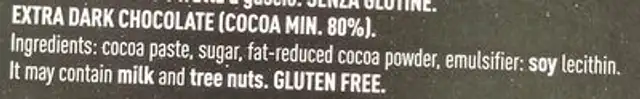 Cioccolato Fondente Extra ingredients label