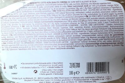 Prosciutto Cotto nutrition facts table