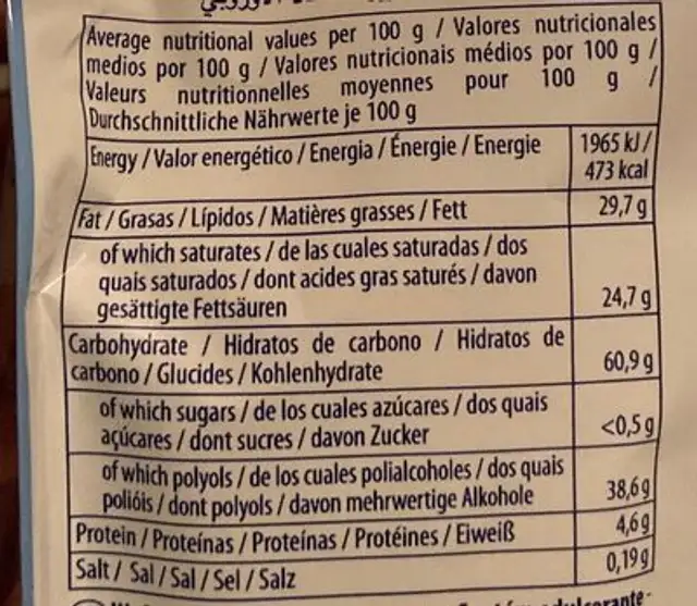 Mini party cocoa nutrition facts table