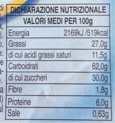Sfogliatine classiche nutrition facts table