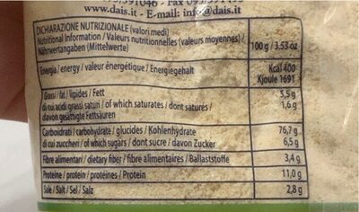 Pan grattato nutrition facts table