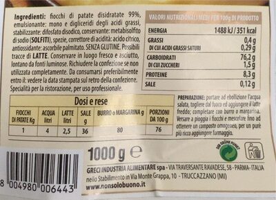 Preparato per Pure nutrition facts table