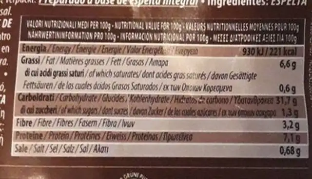 Farro integrale nutrition facts table