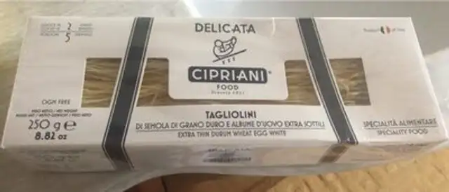Tagliolini di semola di grano duro e albume d’uovo front packaging