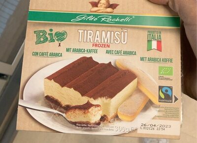 Bio Tiramisu  8005020009752 Dessert aus Creme mit Mascarponefrischkäse, Kaffeesoße und Löffelbiskuit bestreut mit Kakao, tiefgefroren front packaging