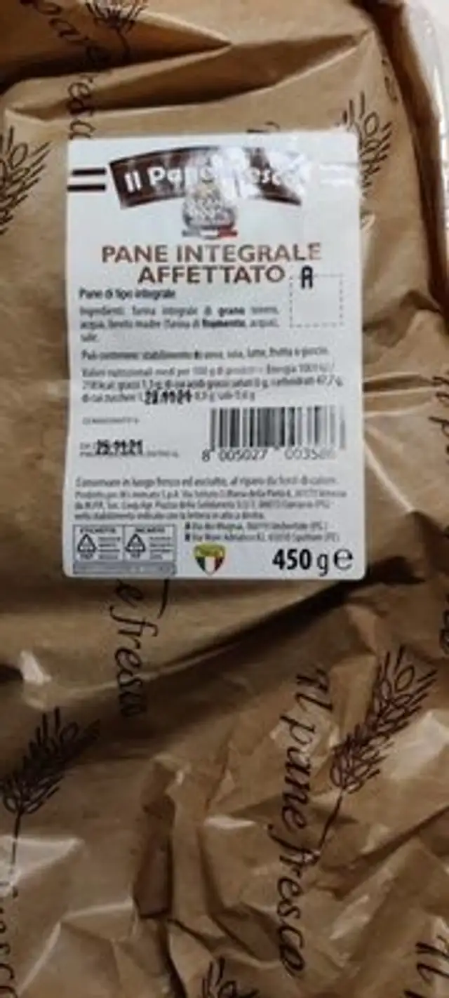 Pane Integrale affettato front packaging