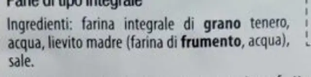 Pane Integrale affettato ingredients label