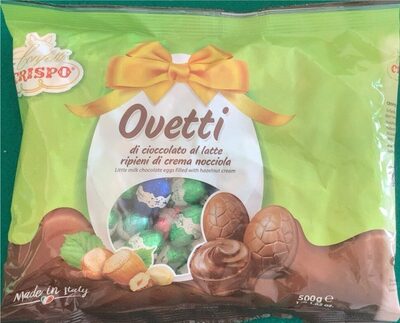 ovetti di cioccolato al latte ripieni di crema di nocciola front packaging