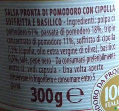 Salsa Pronta Classica Gusto Semplice ingredients label