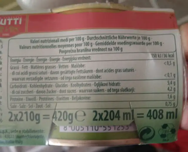 Salsa per pizza aromatica nutrition facts table