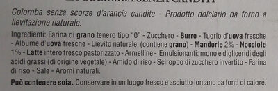 La colomba senza canditi ingredients label