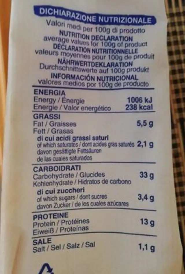 Raviolo alla carne nutrition facts table