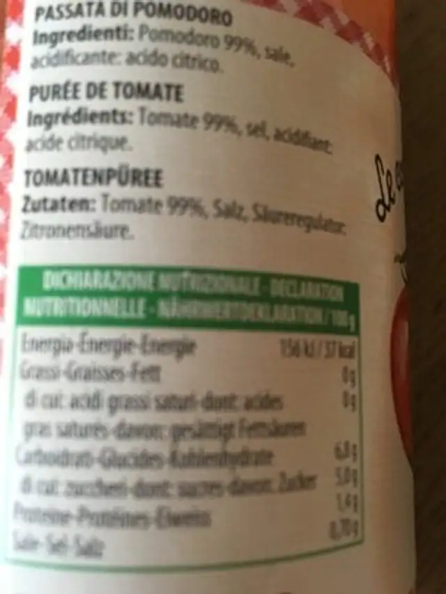 Le conserve della nonna ingredients label